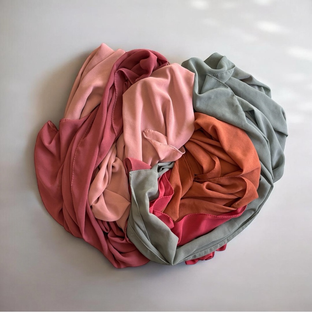 SET OF 5 Premium Chiffon Hijabs - Earthy Tones & Rose Palette